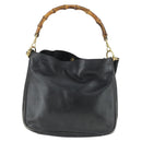 GUCCI Bamboo Hand Bag Leather 2way Black Gold 001 123 1638 Auth 169470-2