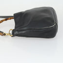 GUCCI Bamboo Hand Bag Leather 2way Black Gold 001 123 1638 Auth 169470-4