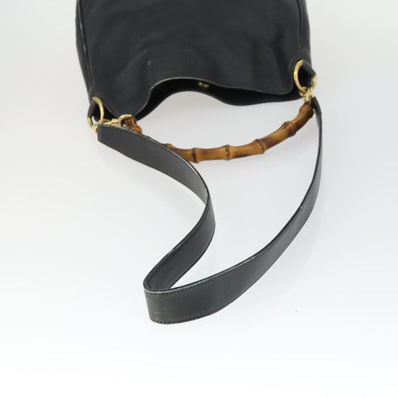 GUCCI Bamboo Hand Bag Leather 2way Black Gold 001 123 1638 Auth 169470