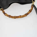 GUCCI Bamboo Hand Bag Leather 2way Black Gold 001 123 1638 Auth 169470-8
