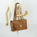 MCM Logogram Vicetos Tote Bag PVC Brown Gold Auth 169472-23