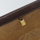 LOEWE Anagram Clutch Bag Suede Beige Gold Auth 169476-9