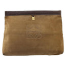 LOEWE Anagram Clutch Bag Suede Beige Gold Auth 169476-13