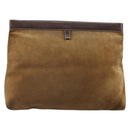 LOEWE Anagram Clutch Bag Suede Beige Gold Auth 169476-2