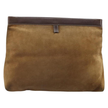 LOEWE Anagram Clutch Bag Suede Beige Gold Auth 169476 - 0
