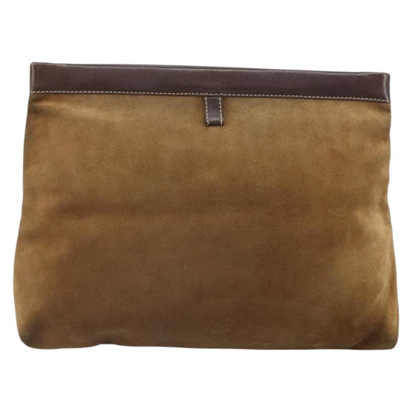 LOEWE Anagram Clutch Bag Suede Beige Gold Auth 169476