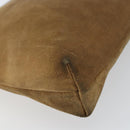 LOEWE Anagram Clutch Bag Suede Beige Gold Auth 169476-8