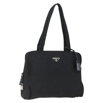 PRADA Tote Bag Nylon Black Silver Auth 169479