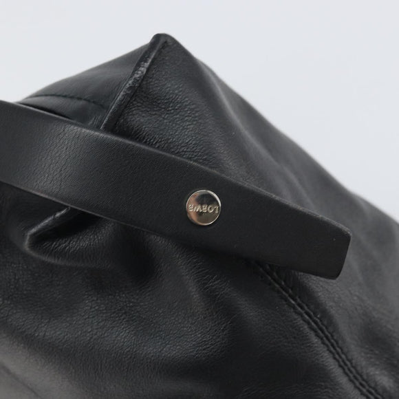 LOEWE Hand Bag Leather Black Silver Auth 169484