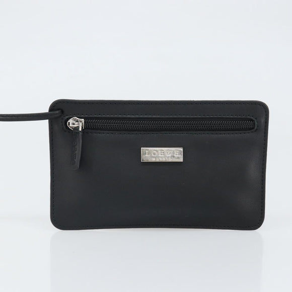 LOEWE Hand Bag Leather Black Silver Auth 169484
