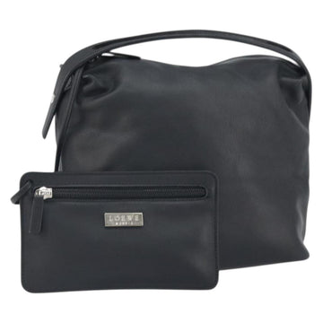 LOEWE Hand Bag Leather Black Silver Auth 169484