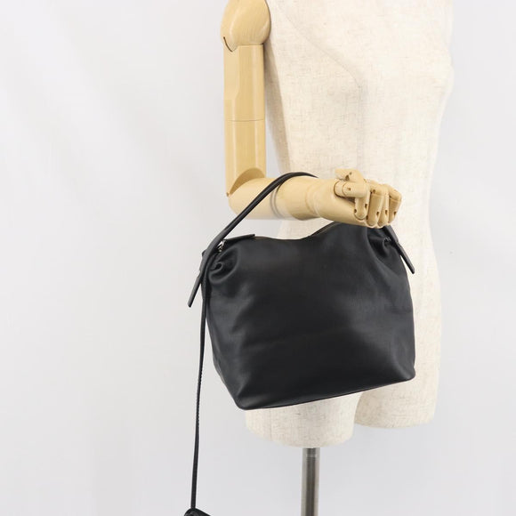 LOEWE Hand Bag Leather Black Silver Auth 169484