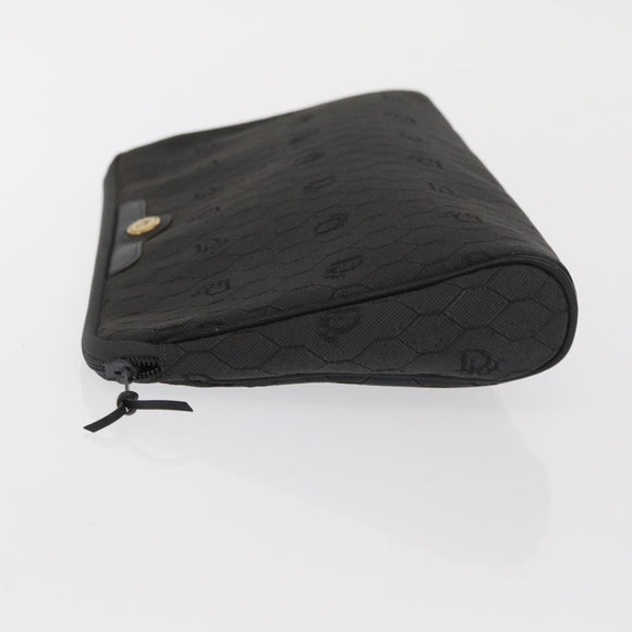 Christian Dior Honeycomb Canvas Clutch Bag Canvas Black Gold Auth 169485