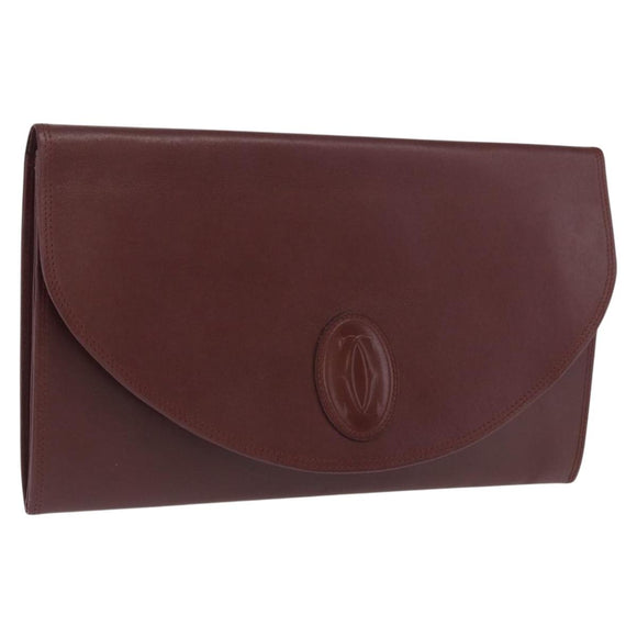 CARTIER Must Line Clutch Bag Leather Bordeaux Gold Auth 169489