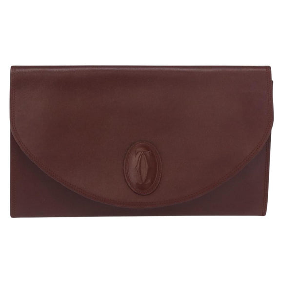 CARTIER Must Line Clutch Bag Leather Bordeaux Gold Auth 169489