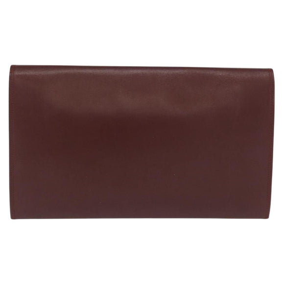 CARTIER Must Line Clutch Bag Leather Bordeaux Gold Auth 169489