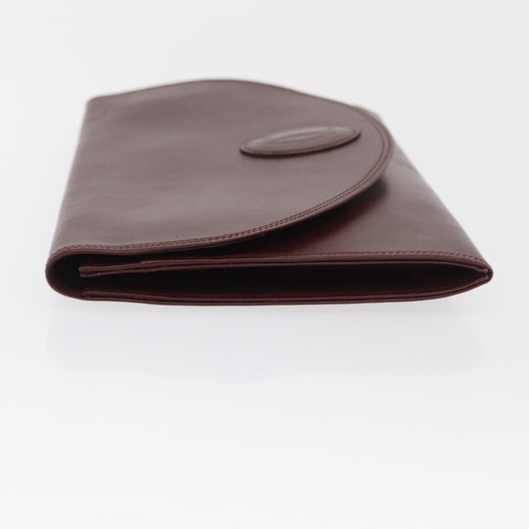 CARTIER Must Line Clutch Bag Leather Bordeaux Gold Auth 169489