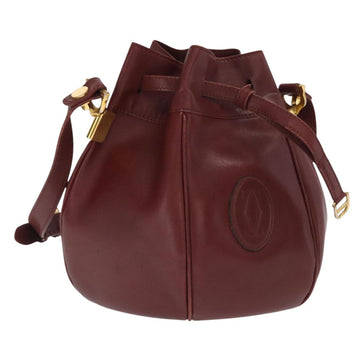CARTIER Must Line Shoulder Bag Leather Bordeaux Gold Auth 169490