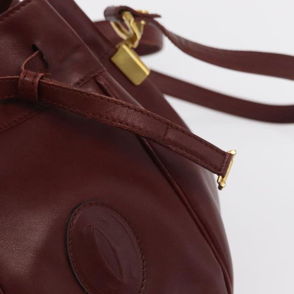 CARTIER Must Line Shoulder Bag Leather Bordeaux Gold Auth 169490