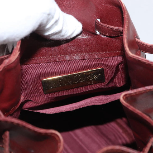 CARTIER Must Line Shoulder Bag Leather Bordeaux Gold Auth 169490