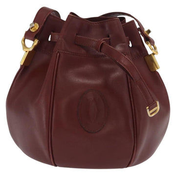 CARTIER Must Line Shoulder Bag Leather Bordeaux Gold Auth 169490 - 0