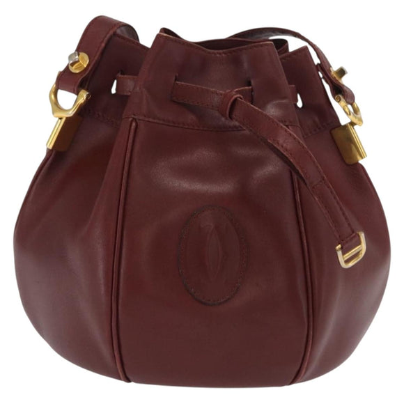 CARTIER Must Line Shoulder Bag Leather Bordeaux Gold Auth 169490