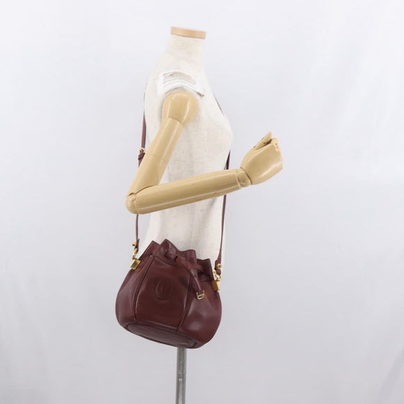 CARTIER Must Line Shoulder Bag Leather Bordeaux Gold Auth 169490