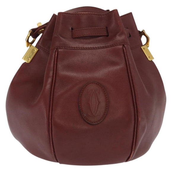 CARTIER Must Line Shoulder Bag Leather Bordeaux Gold Auth 169490