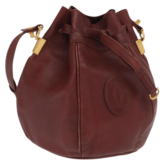 CARTIER Must Line Shoulder Bag Leather Bordeaux Gold Auth 169491