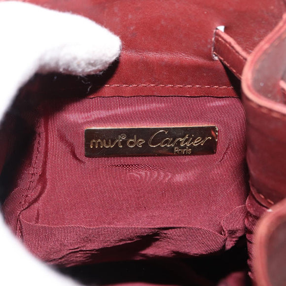 CARTIER Must Line Shoulder Bag Leather Bordeaux Gold Auth 169491