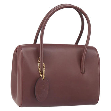 CARTIER Must Line Hand Bag Leather Bordeaux Gold Auth 169492