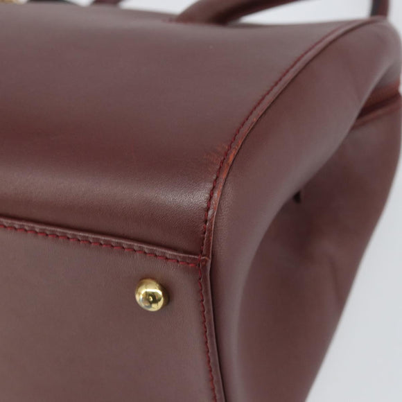 CARTIER Must Line Hand Bag Leather Bordeaux Gold Auth 169492