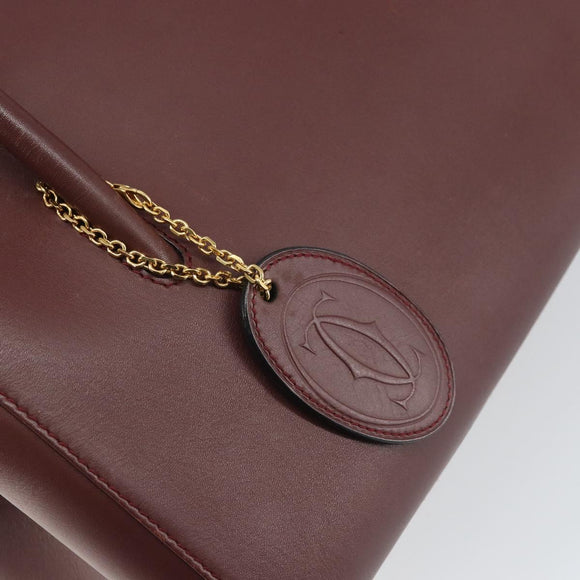 CARTIER Must Line Hand Bag Leather Bordeaux Gold Auth 169492