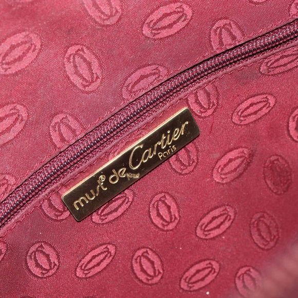 CARTIER Must Line Hand Bag Leather Bordeaux Gold Auth 169492
