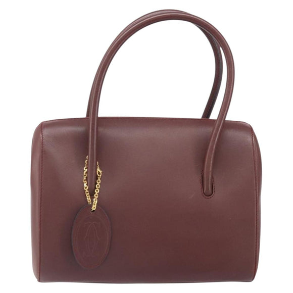 CARTIER Must Line Hand Bag Leather Bordeaux Gold Auth 169492