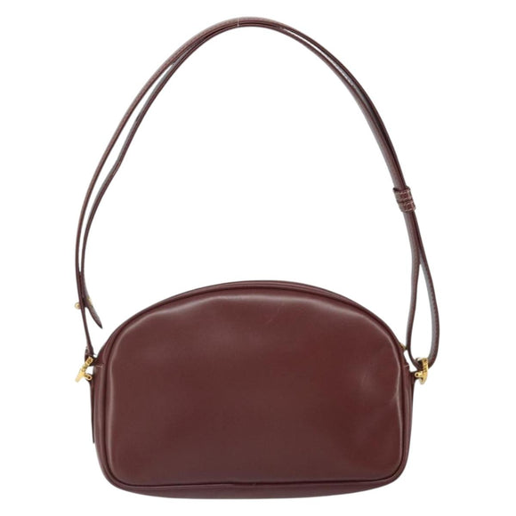 CARTIER Must Line Shoulder Bag Leather Bordeaux Gold Auth 169493