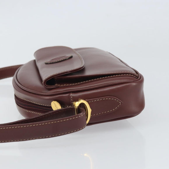 CARTIER Must Line Shoulder Bag Leather Bordeaux Gold Auth 169493