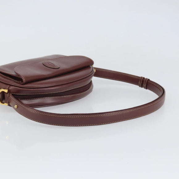 CARTIER Must Line Shoulder Bag Leather Bordeaux Gold Auth 169493