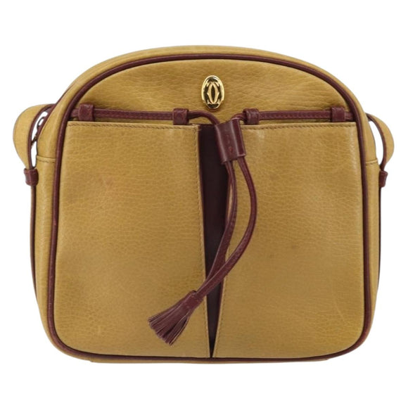 CARTIER Must Line Shoulder Bag Leather Yellow Gold Auth 169494