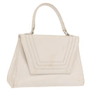 FENDI Hand Bag Leather White Gold Auth 169496-1