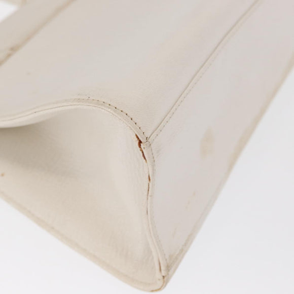 FENDI Hand Bag Leather White Gold Auth 169496