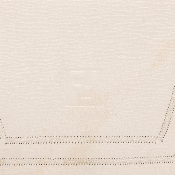 FENDI Hand Bag Leather White Gold Auth 169496