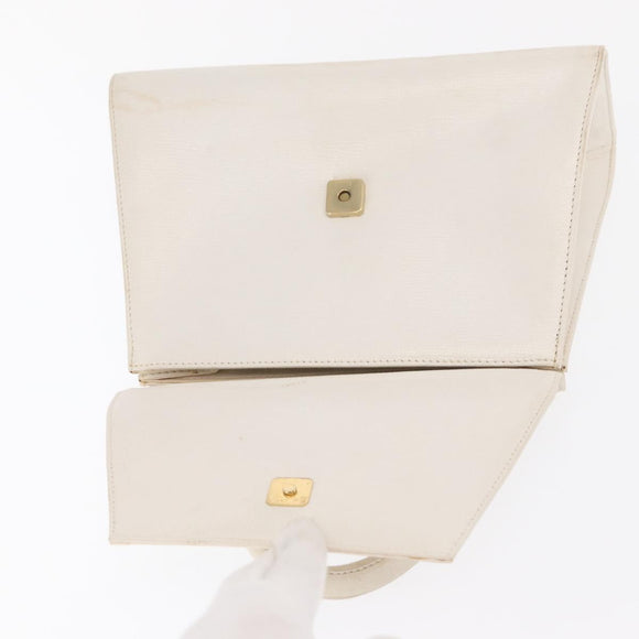 FENDI Hand Bag Leather White Gold Auth 169496