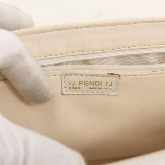 FENDI Hand Bag Leather White Gold Auth 169496
