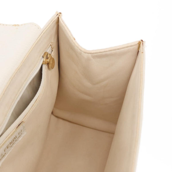 FENDI Hand Bag Leather White Gold Auth 169496