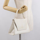FENDI Hand Bag Leather White Gold Auth 169496-22
