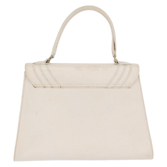 FENDI Hand Bag Leather White Gold Auth 169496
