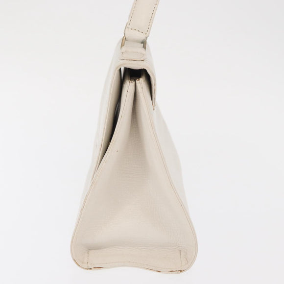 FENDI Hand Bag Leather White Gold Auth 169496