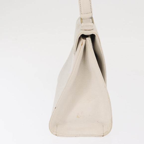FENDI Hand Bag Leather White Gold Auth 169496