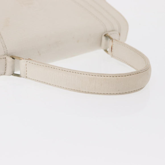 FENDI Hand Bag Leather White Gold Auth 169496